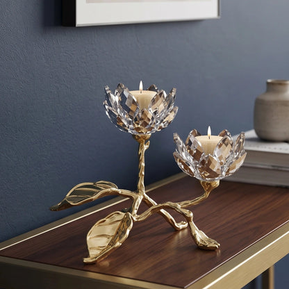 crystal lotus dual candle holder gold base decor