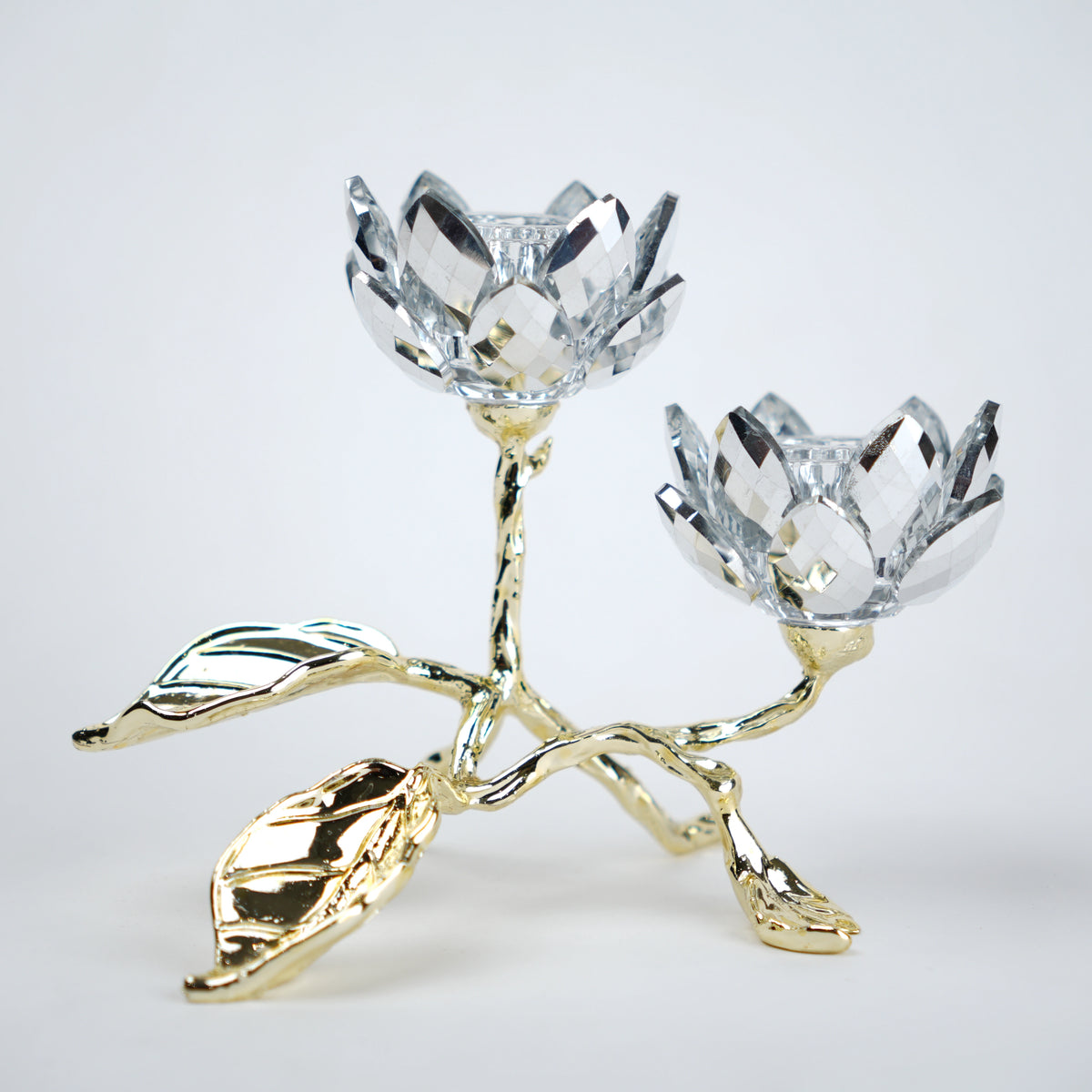 crystal lotus dual candle holder gold base decor