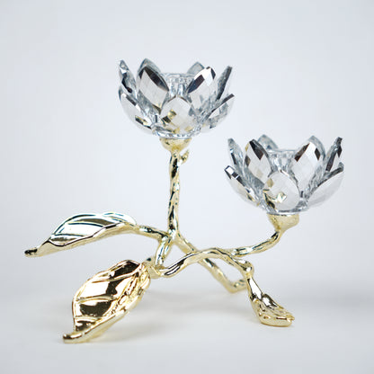 crystal lotus dual candle holder gold base decor