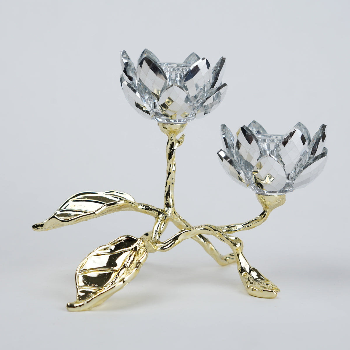 crystal lotus dual candle holder gold base decor