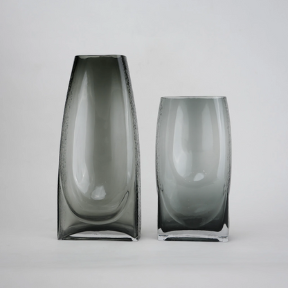 grey modern glass vase with curved interior design
