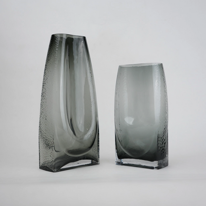 grey modern glass vase with curved interior design