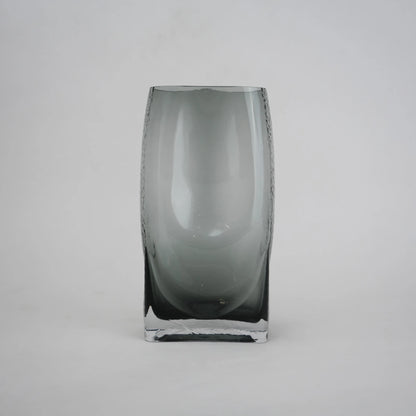 grey modern glass vase with curved interior design