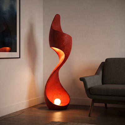 Curved Sculptural Floor Lamp - Red