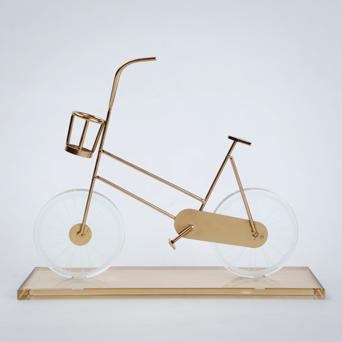 Gold metal bicycle sculpture with marble base decorative tabletop accent for modern home decor