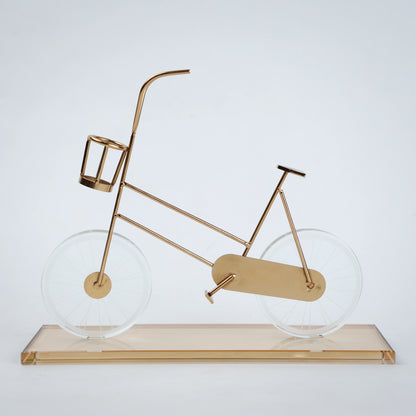 Gold metal bicycle sculpture with marble base decorative tabletop accent for modern home decor