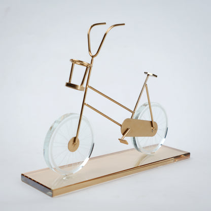 Gold metal bicycle sculpture with marble base decorative tabletop accent for modern home decor