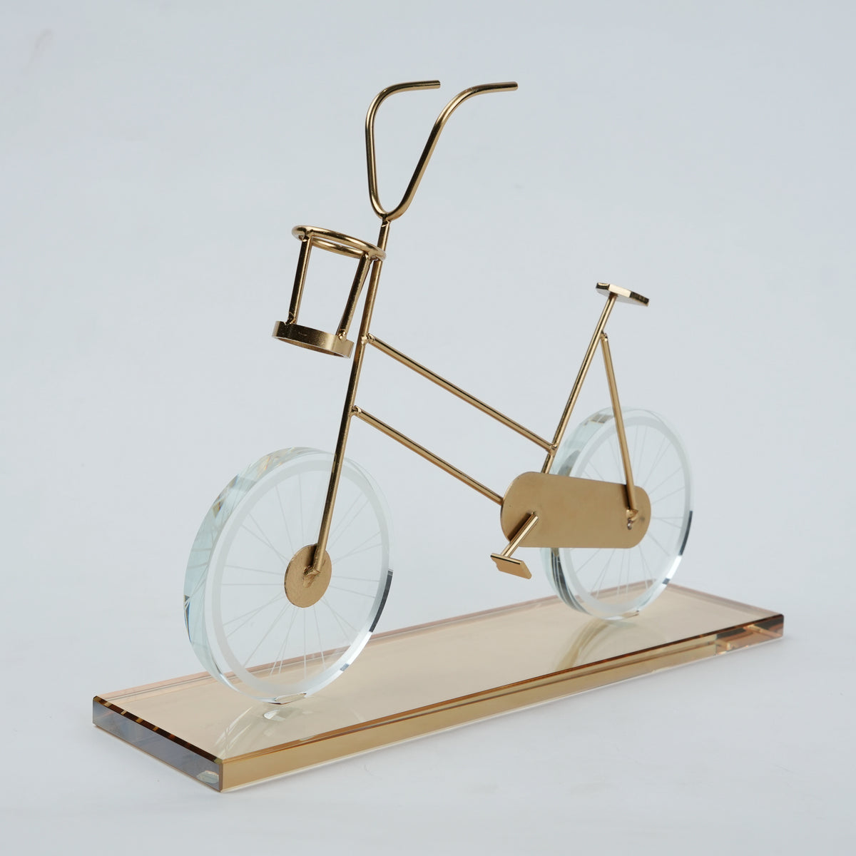 Gold metal bicycle sculpture with marble base decorative tabletop accent for modern home decor