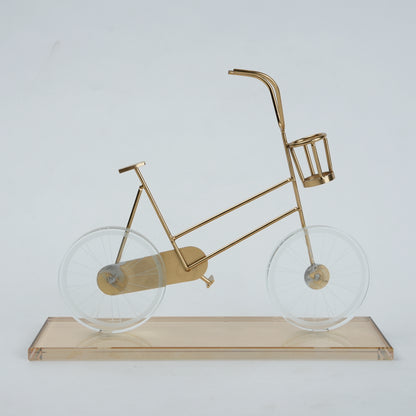 Gold metal bicycle sculpture with marble base decorative tabletop accent for modern home decor