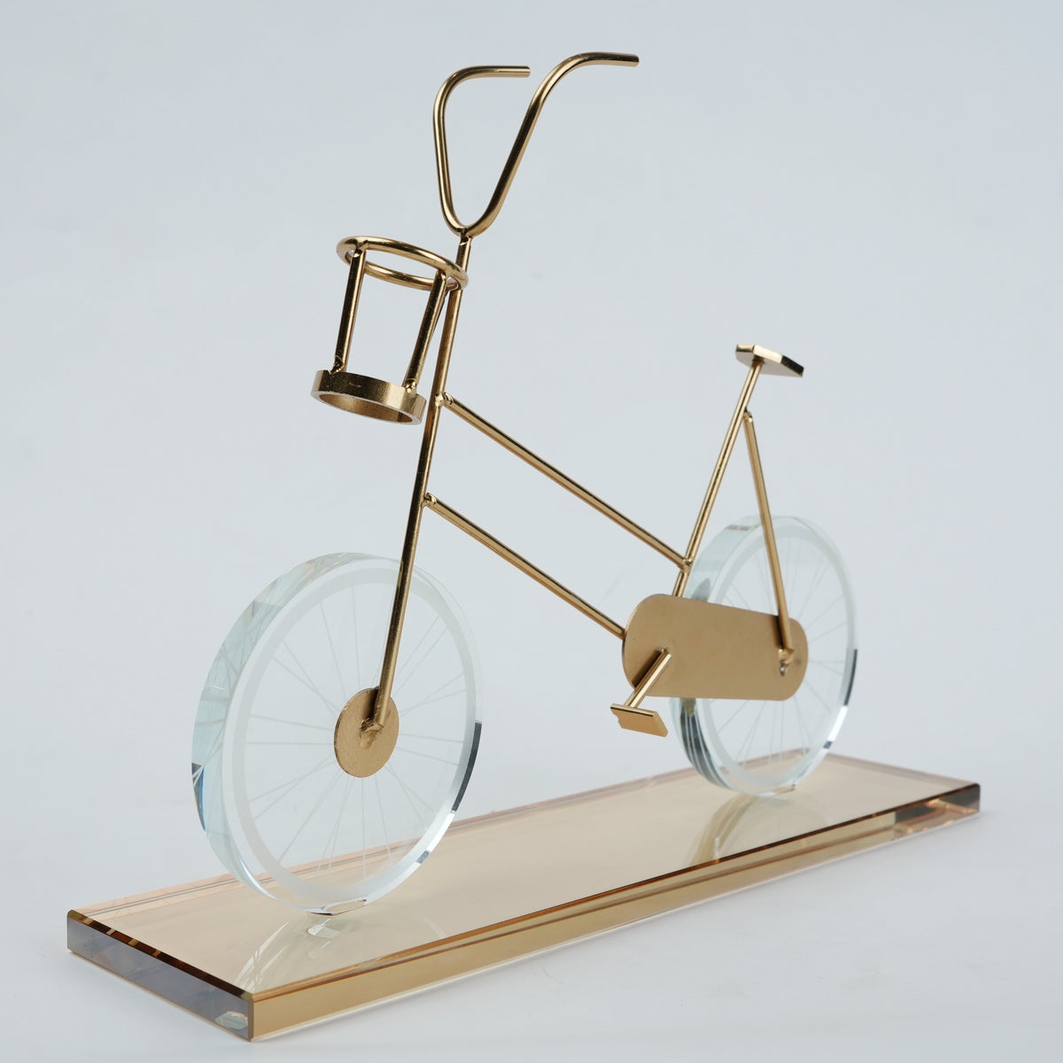 Gold metal bicycle sculpture with marble base decorative tabletop accent for modern home decor