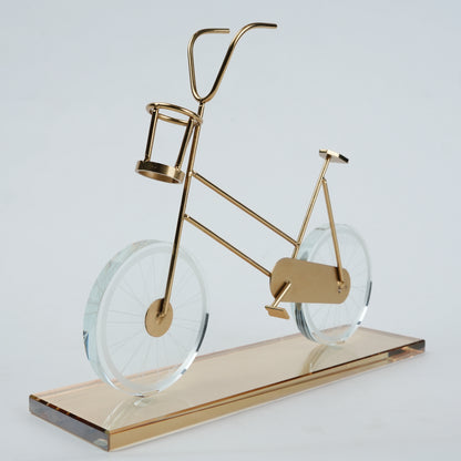 Gold metal bicycle sculpture with marble base decorative tabletop accent for modern home decor