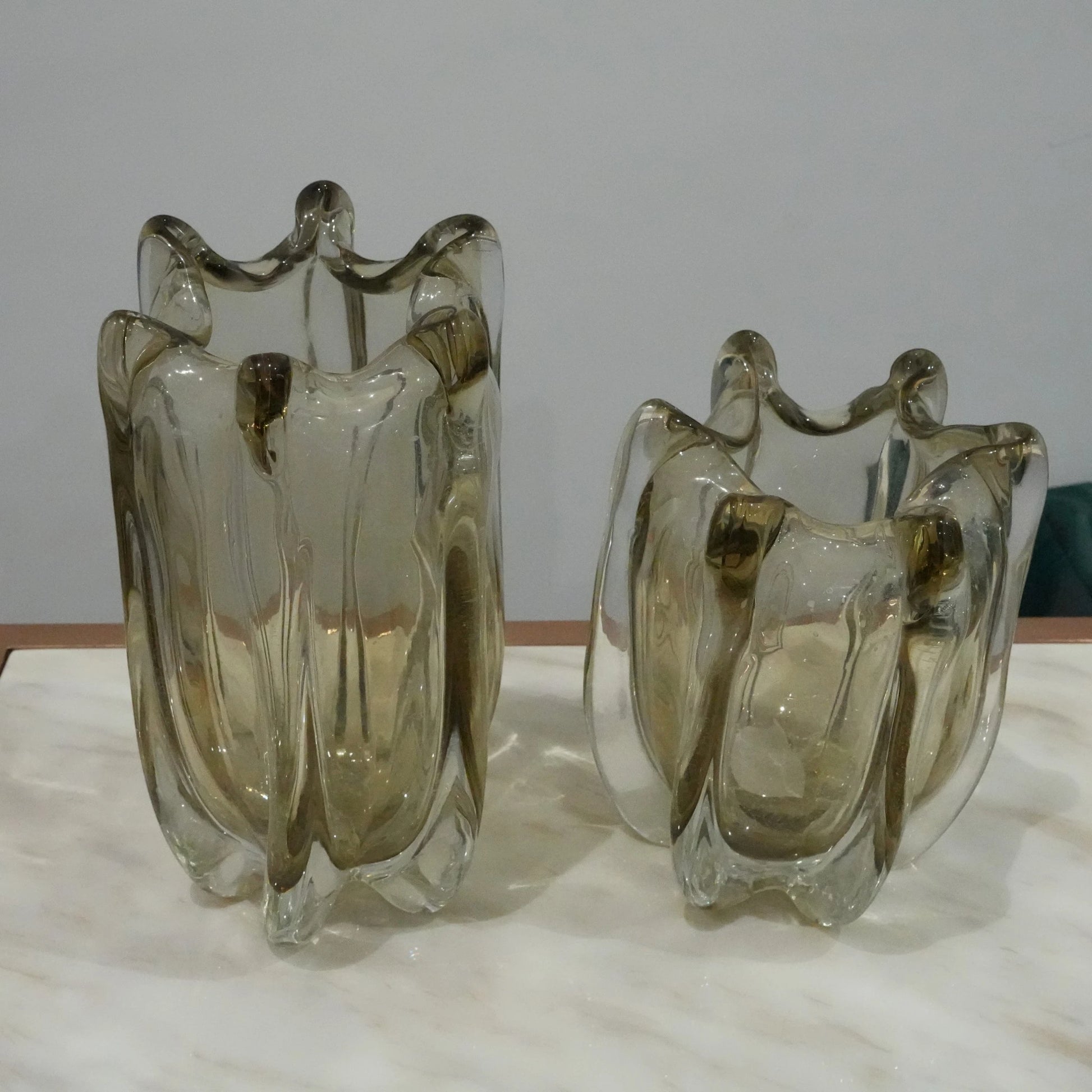 Premium smoky glass vase with abstract organic shape and luxury contemporary tabletop decor appeal for stylish homes