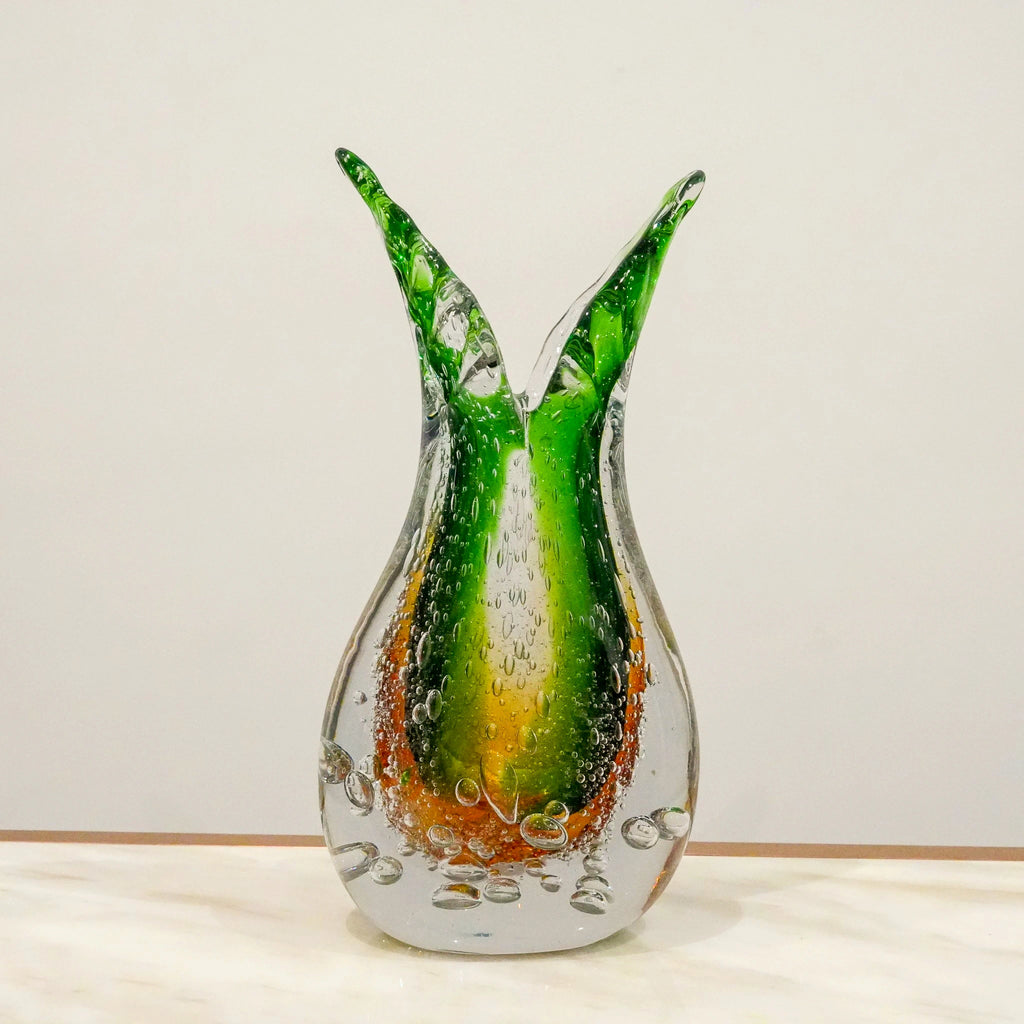 Dual Flare Green Glass Vase