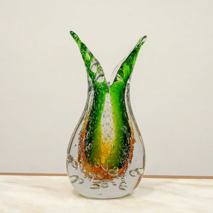 Dual Flare Green Glass Vase