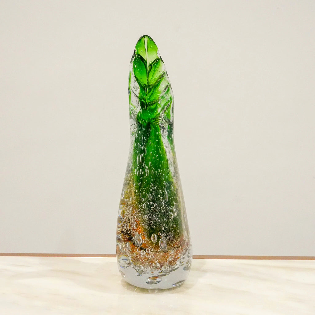 Dual Flare Green Glass Vase