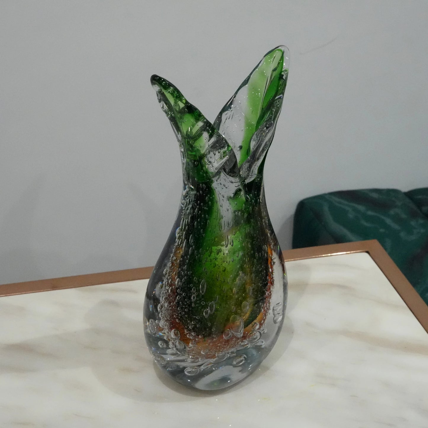 Decorative blown glass vase with abstract organic shape and handcrafted bubble detailing for premium home decor interiors