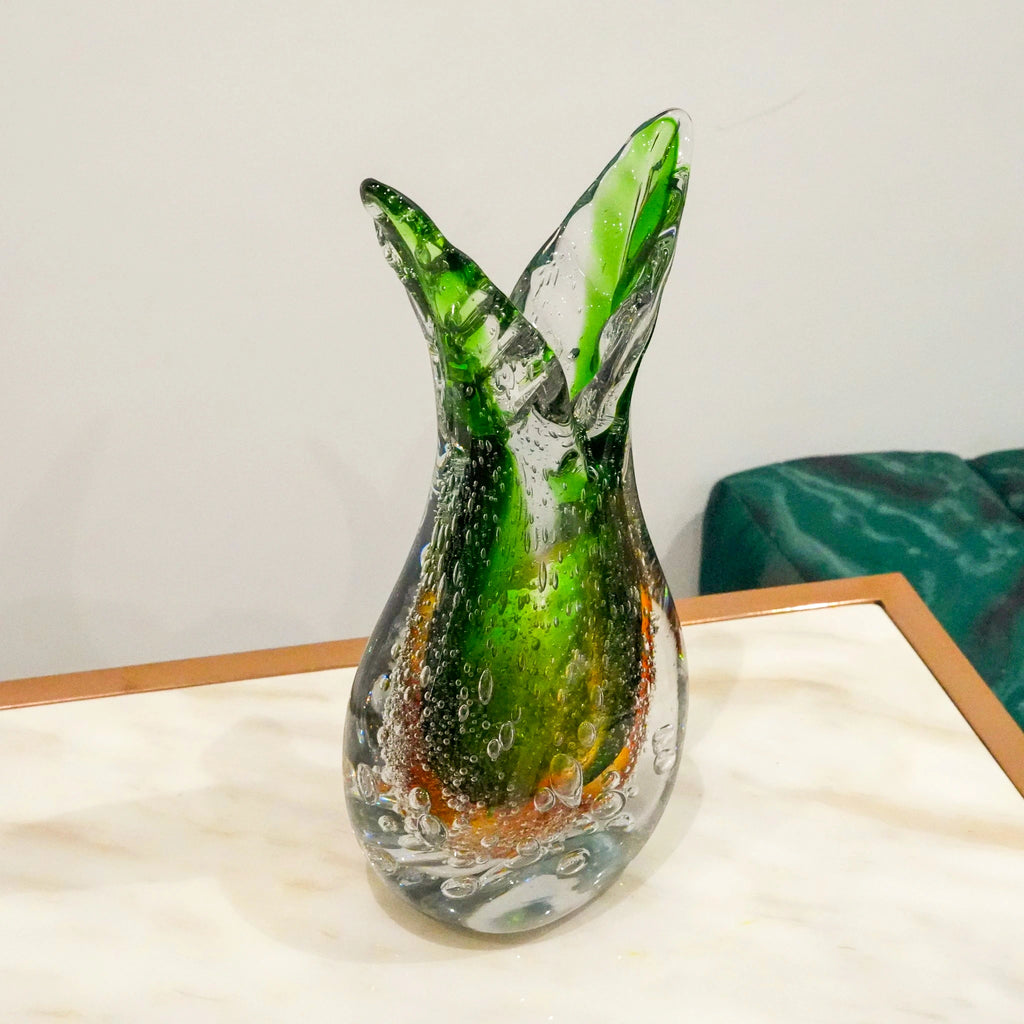Dual Flare Green Glass Vase