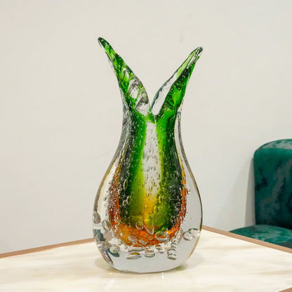 Dual Flare Green Glass Vase