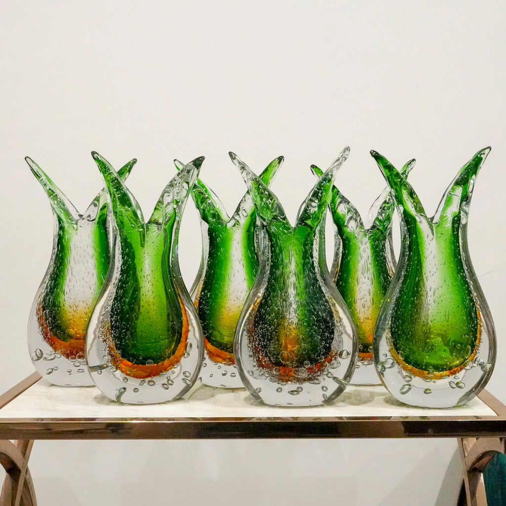 Dual Flare Green Glass Vase
