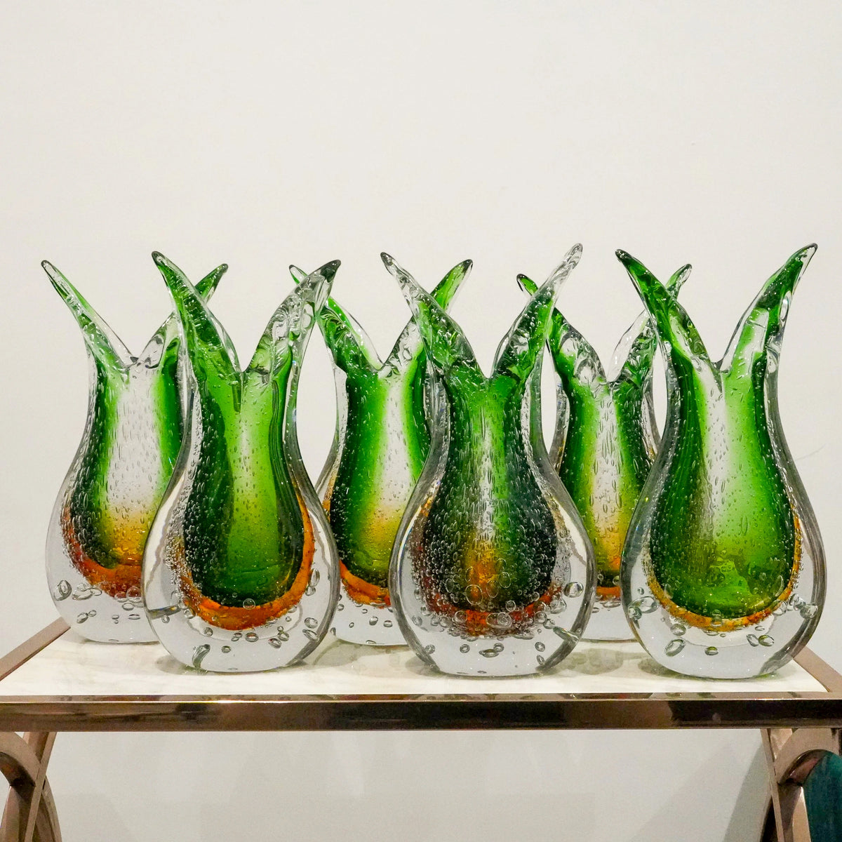 Dual Flare Green Glass Vase