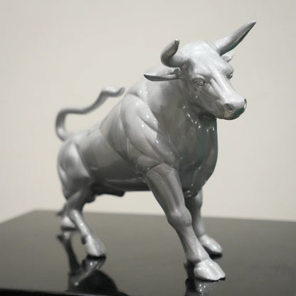 Sterling silver bull decor accent with geometric contours for modern home and office interiors