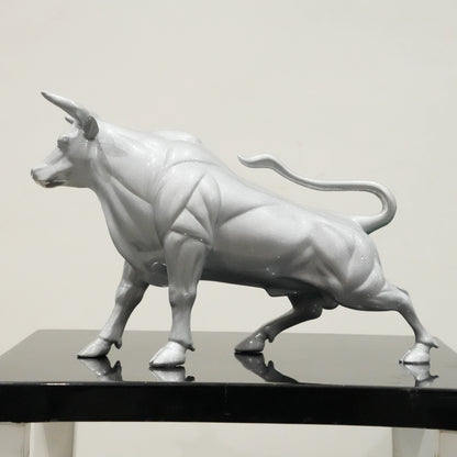 Sterling silver bull decor accent with geometric contours for modern home and office interiors