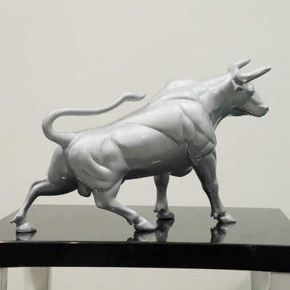 Sterling silver bull decor accent with geometric contours for modern home and office interiors