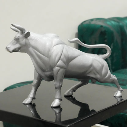 Sterling silver bull decor accent with geometric contours for modern home and office interiors