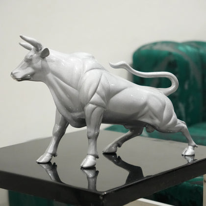 Sterling silver bull decor accent with geometric contours for modern home and office interiors