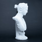 White abstract ribbed bust sculpture with green accent sphere, modern console decor piece for living room styling, minimal interior aesthetic