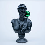 Matte black modern bust sculpture featuring an abstract human face design for luxury contemporary home décor