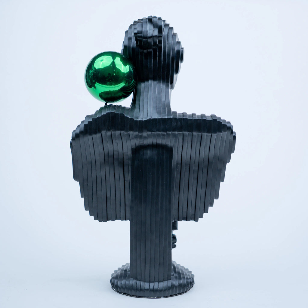 Matte black modern bust sculpture featuring an abstract human face design for luxury contemporary home décor