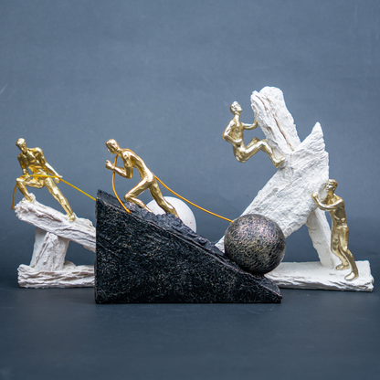 Three-piece motivational figurine set with dynamic human figures and textured bases