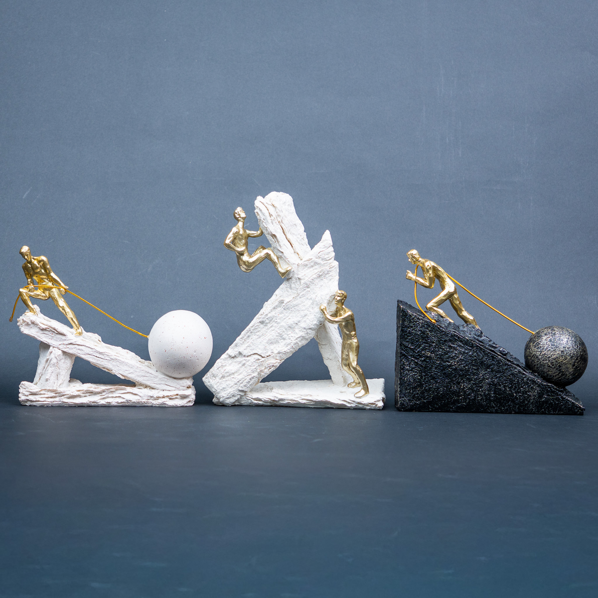 Motivational human figurines set with dynamic poses and contrasting textured bases