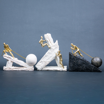 Motivational human figurines set with dynamic poses and contrasting textured bases