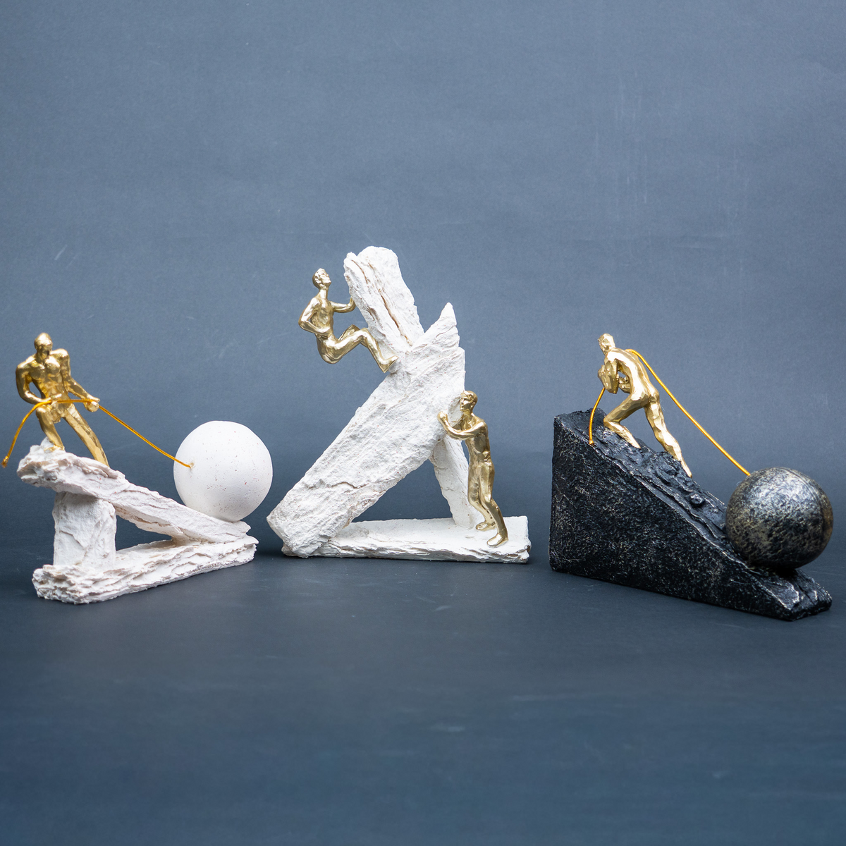 Statement motivational figurine trio for modern home and office decor