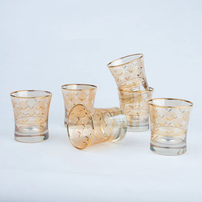 Luxury Drinking Glass Set of 6 with Gold Botanical Floral Design, Gold Rim and Premium Storage Box | Unique Gifting