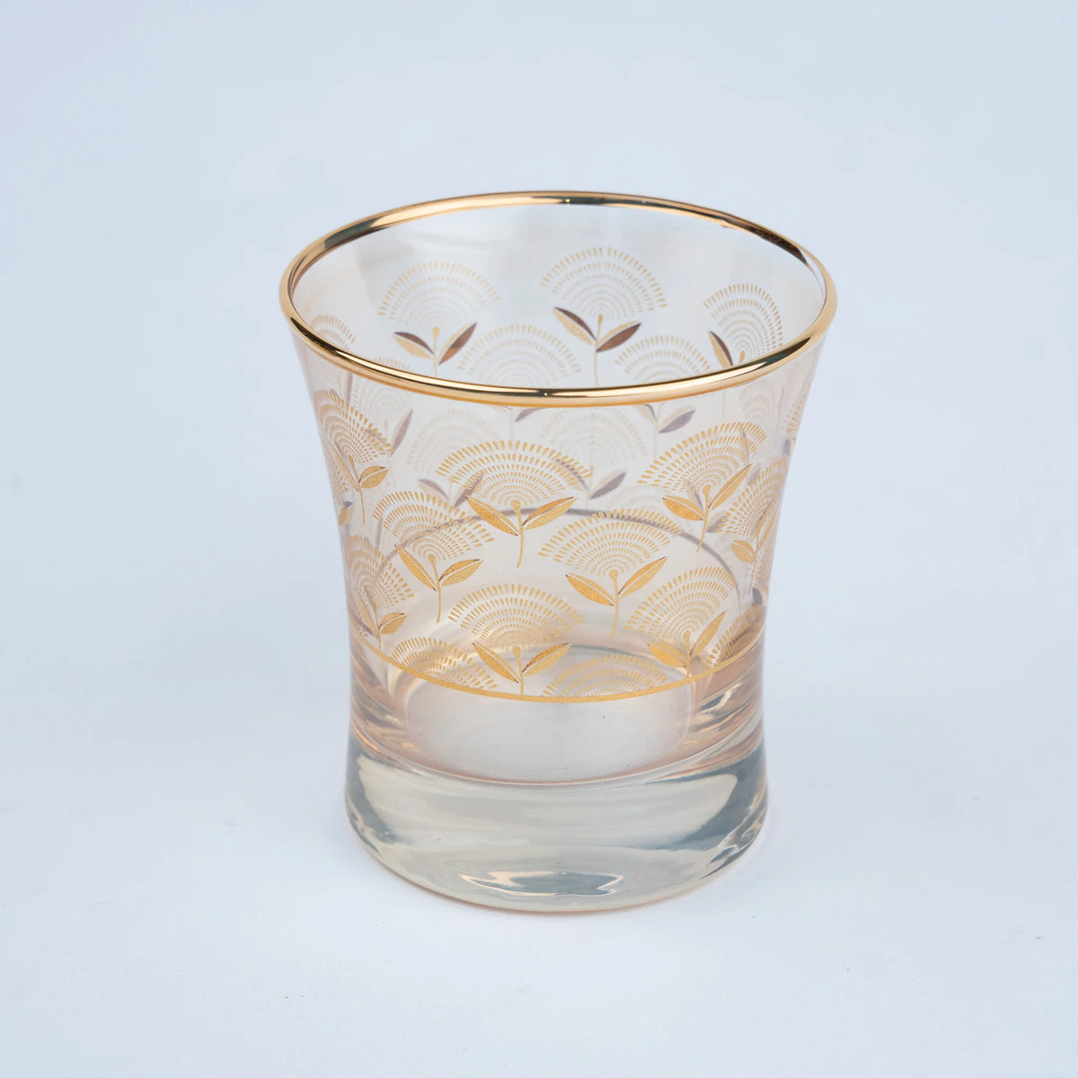 Luxury Drinking Glass Set of 6 with Gold Botanical Floral Design, Gold Rim and Premium Storage Box | Unique Gifting
