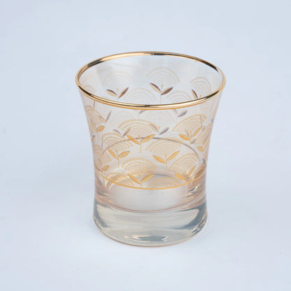 Luxury Drinking Glass Set of 6 with Gold Botanical Floral Design, Gold Rim and Premium Storage Box | Unique Gifting