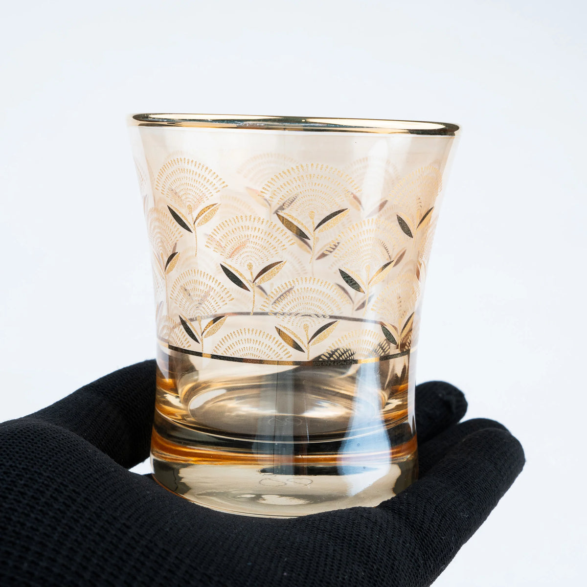 Luxury Drinking Glass Set of 6 with Gold Botanical Floral Design, Gold Rim and Premium Storage Box | Unique Gifting