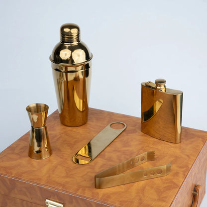Ghar Art Luxury Barware Set with Cocktail Shaker, 6 Gold Patterned Glasses, Jigger, Flask, Bottle Opener and Bar Tools, Premium Home Bar Set