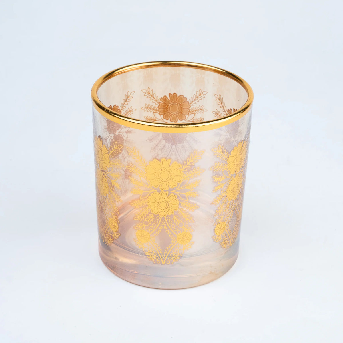 Luxury Drinking Glass Set of 6 with Gold Floral Design, Gold Rim and Premium Storage Case
