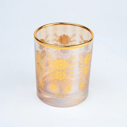 Luxury Drinking Glass Set of 6 with Gold Floral Design, Gold Rim and Premium Storage Case