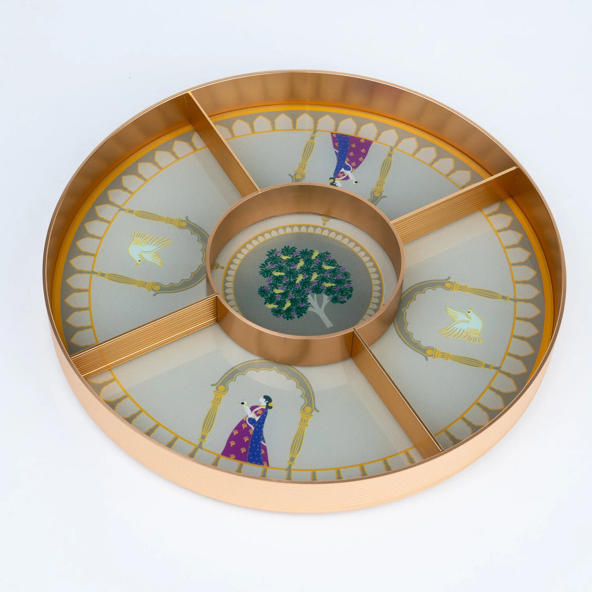 Festive Diwali home decor tray with golden deer accent and intricate illustrated design