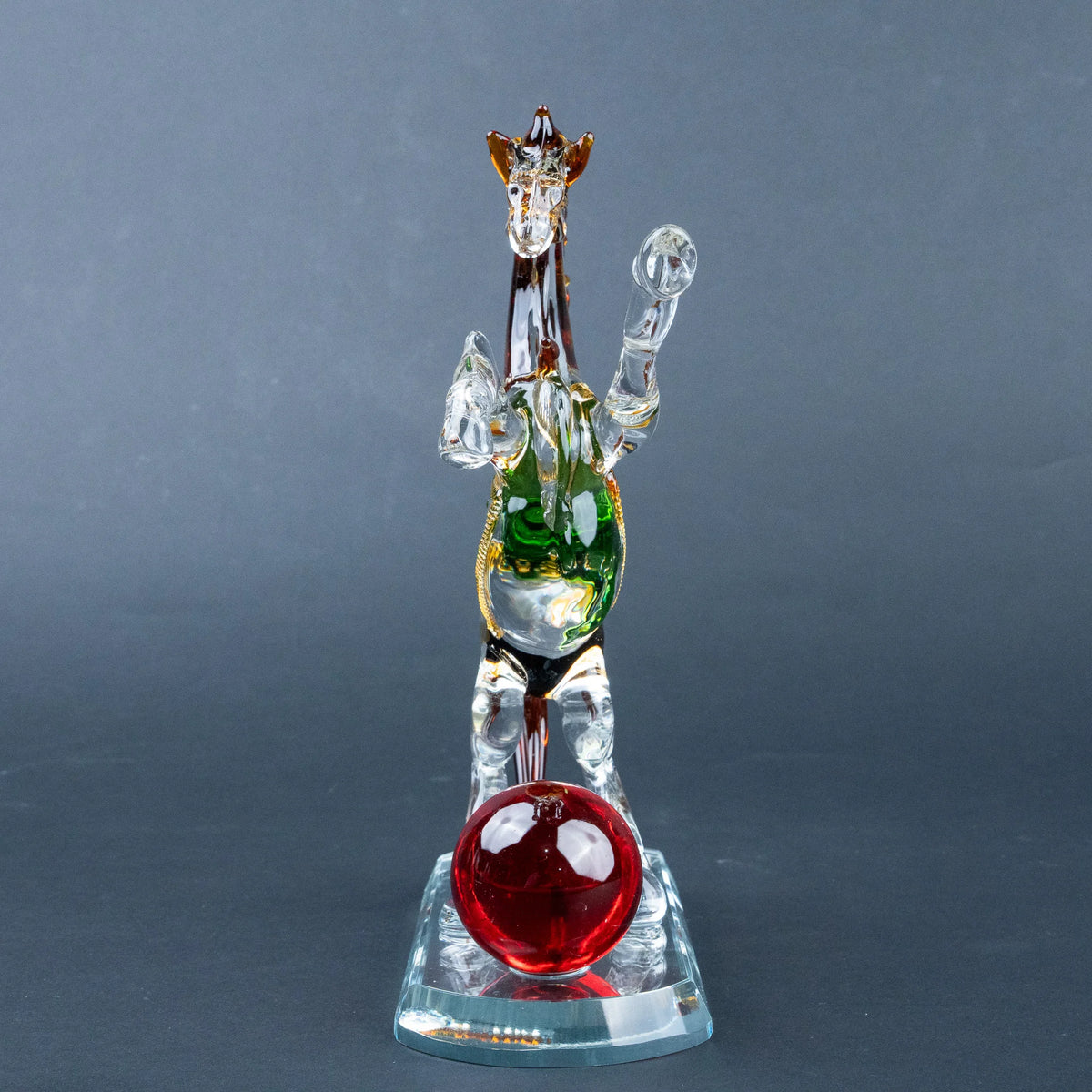 Modern horse décor with clear crystal body, amber mane and gold accents