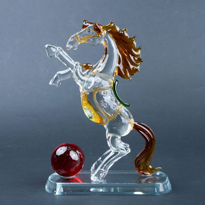 Crystal Gallop Horse Figurine | Luxury Horse Sculpture with Amber Mane, Gold Details and Red Accent, Decorative Tabletop Art for Living Room, Office and Home Décor