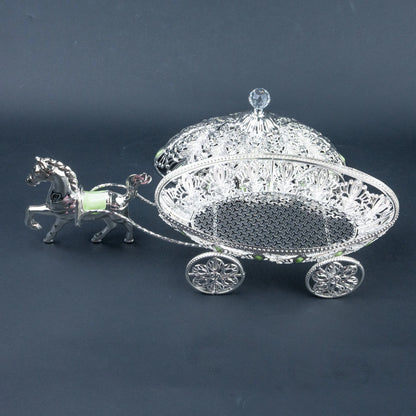 Luxury horse carriage jewellery box with ornate silver finish