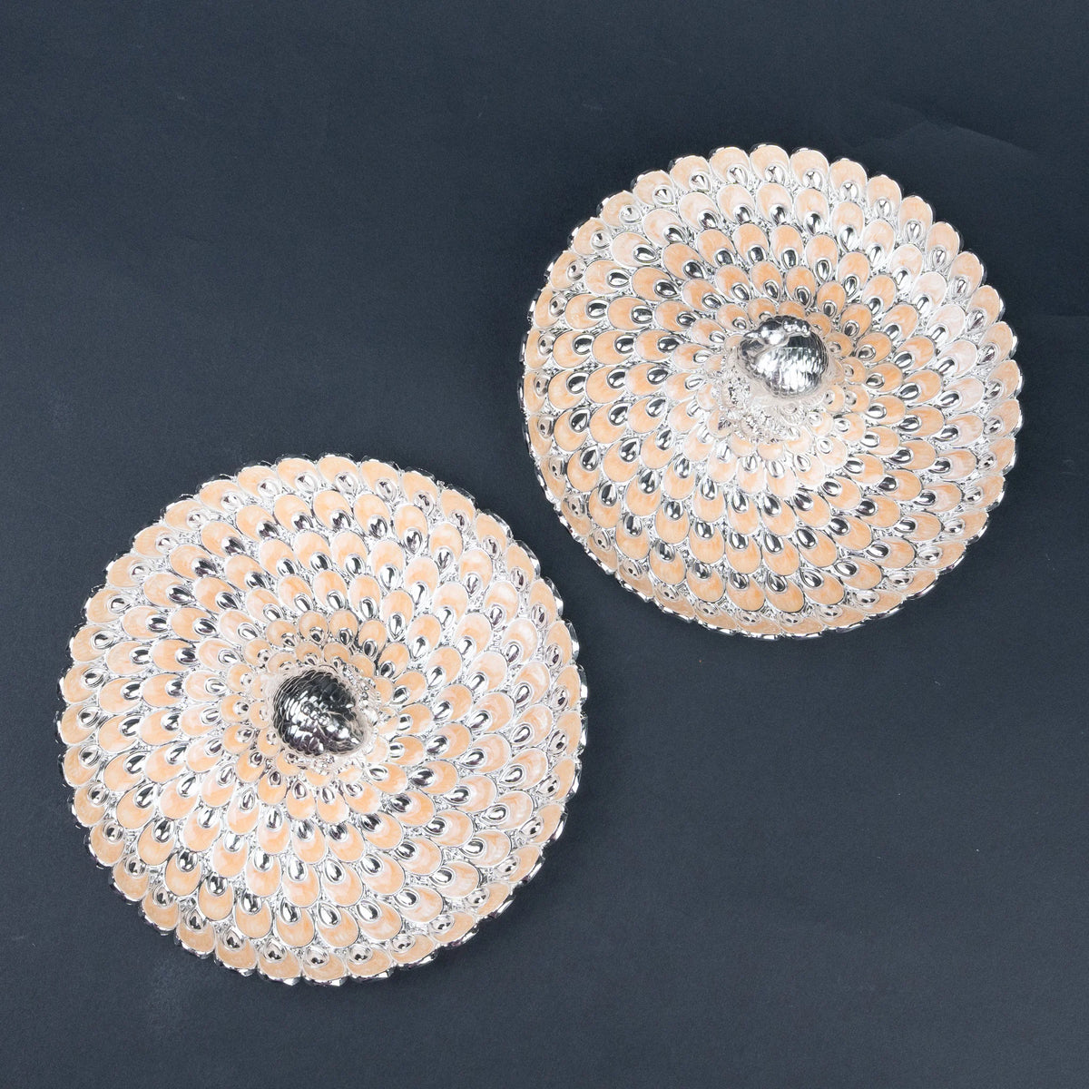 Luxury two-piece peacock serving platter set with intricate metallic detailing
