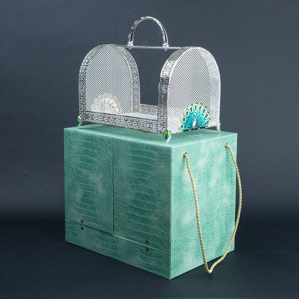 Emerald Green Luxury Serving Basket with Greek Key Metal Detailing and Premium Presentation Case | Festive Table Décor