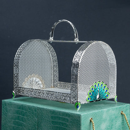 Ghar Art emerald green luxury serving basket with textured presentation case and gold clasp